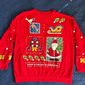 Vintage HOLIDAY TIME bright red sweatshirt with puffy graphics.  X-large